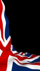 Waving flag of the Great Britain on dark background. British flag. United Kingdom of Great Britain and Northern Ireland. State symbol of the UK. 3D illustration