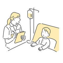 病気の子どもの容態をチェックする看護師のイラスト素材