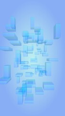Blue and purple abstract digital and technology background. The pattern with repeating rectangles. Vertical orientation. 3D illustration