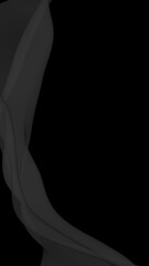 Black abstract background. Fluttering black scarf. Waving on wind black fabric. Vertical orientation. 3D illustration