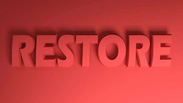 the write RESTORE in red letters passing from right to left on red background - 3D rendering video clip animation