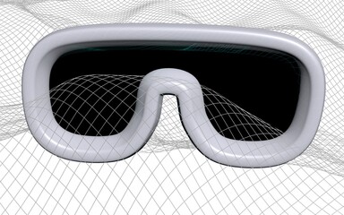 Virtual reality illustration on abstract gray grid background. VR glasses concept. 3D illustration