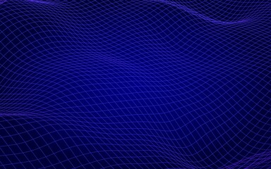 Abstract landscape on blue background. Cyberspace grid. hi tech network. 3D illustration