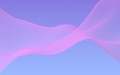 Pink wave on blue sky abstract background. Fluttering pink scarf. Waving on wind pink fabric. 3D illustration