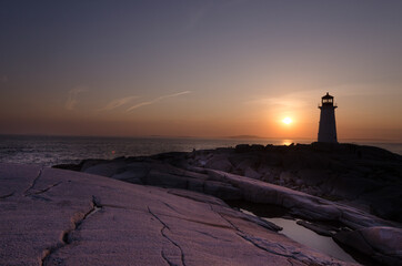 Peggy's Cove lighthouse at sunset