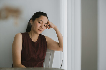 sad serious illness woman.depressed emotion panic attacks alone sick people fear stressful...