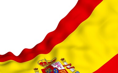Fototapeta premium The flag of Spain. Official state symbol of the Kingdom of Spain. Concept: web, sports pages, language courses, travelling, design elements. 3d illustration