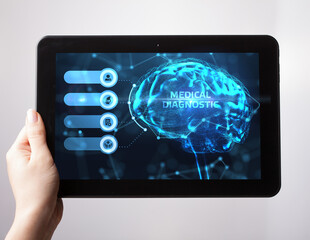 Modern technology in healthcare, medical diagnosis. Medical Diagnostic inscription on virtual screen.