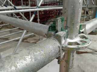 Scaffolding for concrete floors on construction site.