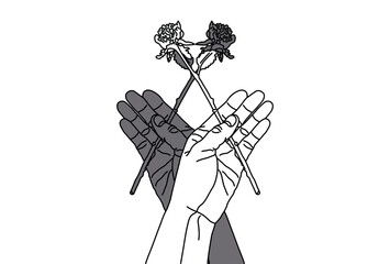 一輪の薔薇を持った手のイラスト ピンク色の背景 Wall Mural Dahlia
