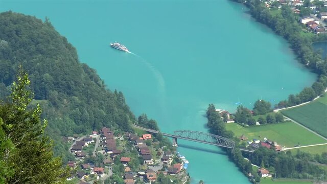 High angle view of Brienzersee Lake and Aare River from Harder Kulm, Switzerland.