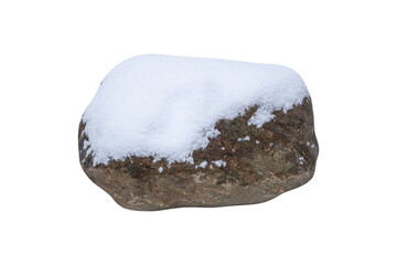 natural stone with snow isolated on a white background