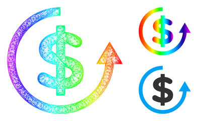 Spectrum colorful network refund, and solid spectrum gradient refund icon. Crossed carcass flat network abstract image based on refund icon, made from crossing lines.