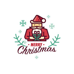 Merry Christmas graphic for card, banner, poster. Santa Claus with lettering. flat design vector illustration