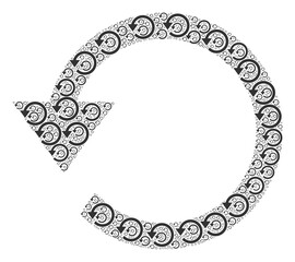 Repeating mosaic from rotate ccw. Flat vector rotate ccw composition is made from repeating self rotate ccw icons.