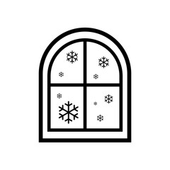 Winter window, view from the room. Snowing outside, New Year, Christmas concept icon.