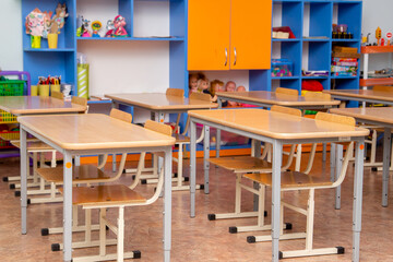 desks in a children's educational institution