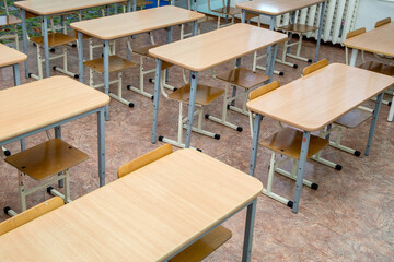 desks in a children's educational institution
