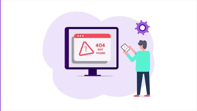 Web page with 404 error concept. Online user getting web page not working or not found error message, technical error. 2d animation.