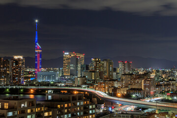 Fototapeta na wymiar 愛宕神社から見た福岡市内の夜景　Night view Fukuoka city Seen from Atago Shrine