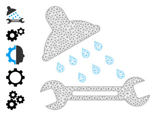 Mesh polygonal shower plumbing icon with simple symbols created from shower plumbing vector illustration. Carcass mesh polygonal shower plumbing. Wire carcass 2D mesh in vector EPS format.