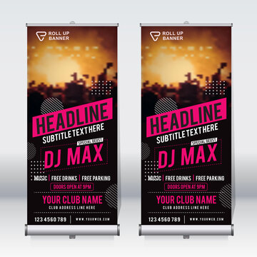 Roll up banner design template, abstract background, pull up design, x-banner, rectangle size.