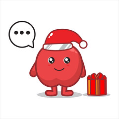 cute mascot illustration of apple fruit on christmas day
