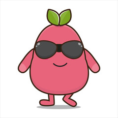 cute mascot illustration of guava fruit with glasses vector