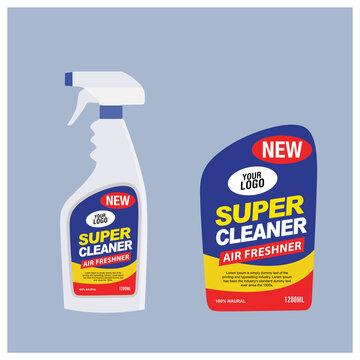 Cleaner, laundry detergent bottle label, toilet or sink cleaner, creative package banner design template. 