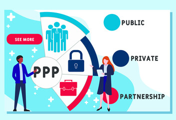 Vector website design template . PPP - Public-private partnership acronym. business concept background. illustration for website banner, marketing materials, business presentation, online advertising.