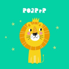 Print with cute character lion. Cute vector illustration for kids - lion. Ideal print for fabrics, textiles and gift wrapping Baby Shower