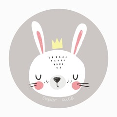 Cute hand drawn  bunny - vector poster. Great for designing baby clothes.