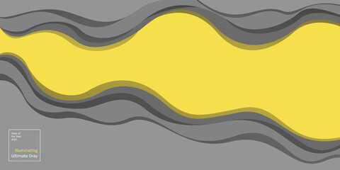 Vector abstract background in paper art style in colors of the year 2021. Ultimate gray and illuminating. Design template for sites, banners, social networks.