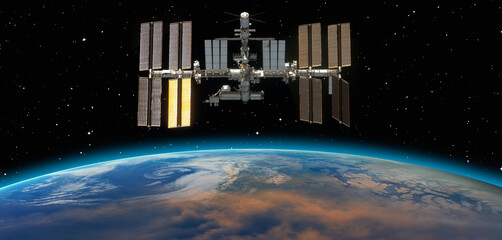 International Space Station ISS over planet Earth - Powered by Adobe