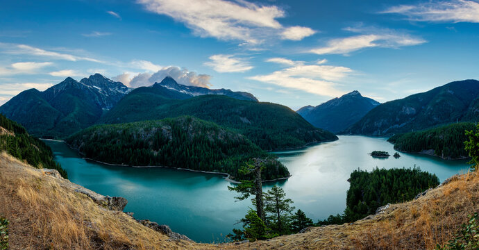 beautiful panorama landscape with blue sky and mountain