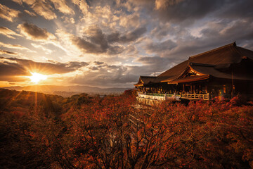 京都府 清水寺 紅葉 夕景