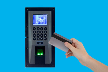 electronic key- card and finger scan access control system to lock and unlock doors