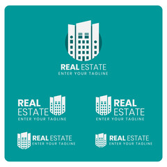 Modern real estate logo with buildings and circle