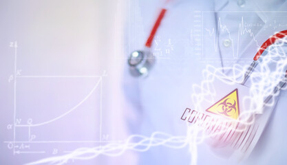 Background researcher in the laboratory is testing drugs for the treatment of viral pneumonia. Coronovirus blood test of infected patients. World pandemic.