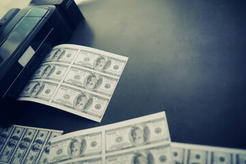 The concept of the global economic crisis. Illegal production of US dollars. Print money...