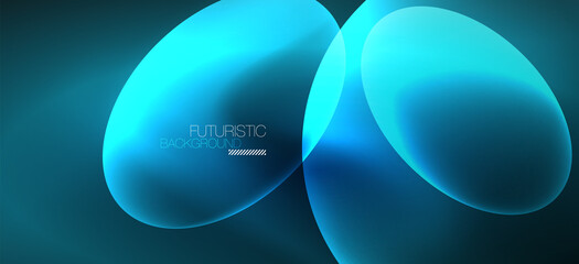 Neon ellipses abstract backgrounds. Shiny bright round shapes glowing in the dark. Vector futuristic illustrations for covers, banners, flyers and posters and other