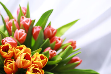 Flowers, spring holidays and home decor concept - Bouquet of beautiful tulips, floral background