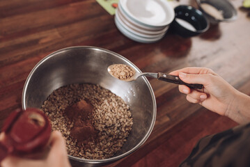 Girls bake oatmeal cookies at home
