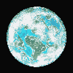 Living planet pixel art. Earth-like planets. 3d rendering.