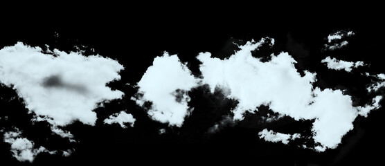 White clouds on a black background. Illustration. Fluffy