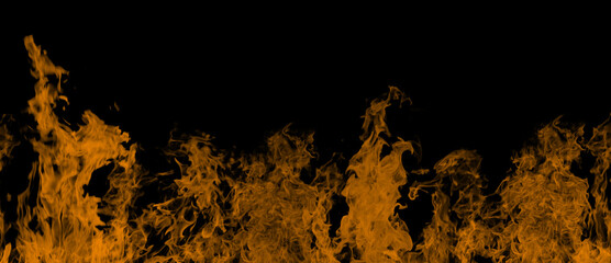 Flame of fire on a black background. Illustration. Fiery tongues