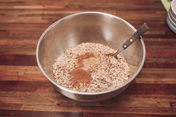 Girls bake oatmeal cookies at home