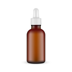 Blank Frosted Dark Glass Dropper Bottle Mockup, Isolated on White Background. Vector Illustration