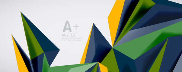 Vector triangle geometric backgrounds. Low poly 3d shape on light backdrop. Vector illustration for covers, banners, flyers and posters and other designs