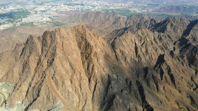 Hatta town showing behind Hajar mountains in Hatta enclave of Dubai in the UAE